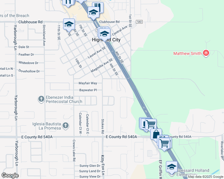 map of restaurants, bars, coffee shops, grocery stores, and more near 5866 Charlton Drive in Lakeland