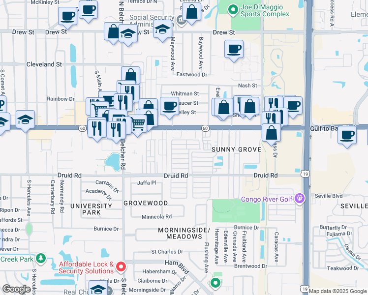 map of restaurants, bars, coffee shops, grocery stores, and more near 129 1st Street in Clearwater