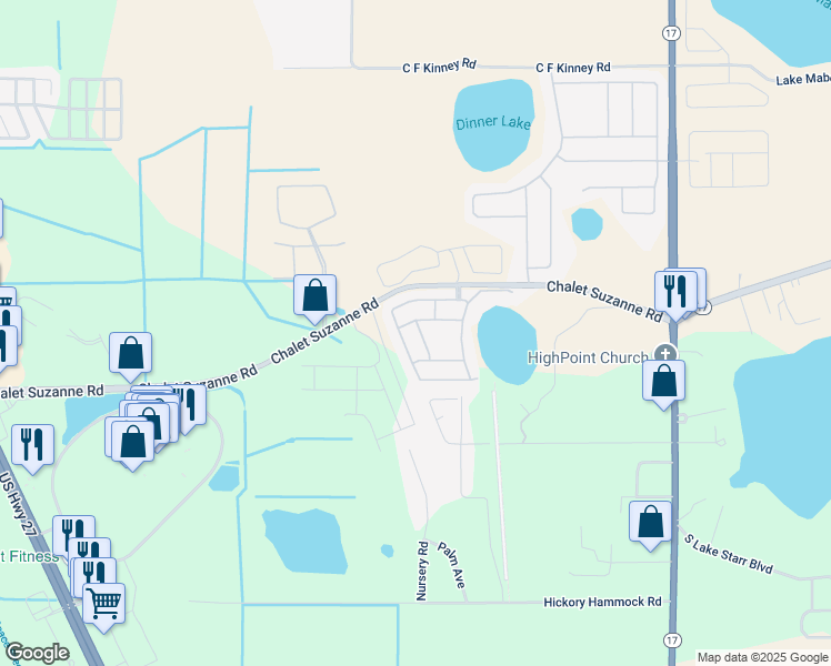 map of restaurants, bars, coffee shops, grocery stores, and more near 4197 Cannes Avenue in Lake Wales