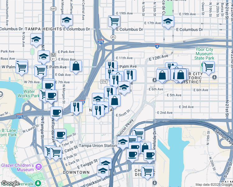 map of restaurants, bars, coffee shops, grocery stores, and more near 1407 E Estelle St in Tampa