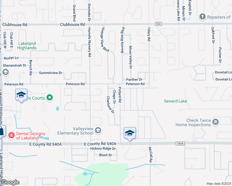 map of restaurants, bars, coffee shops, grocery stores, and more near 5870 Chaps Drive in Lakeland