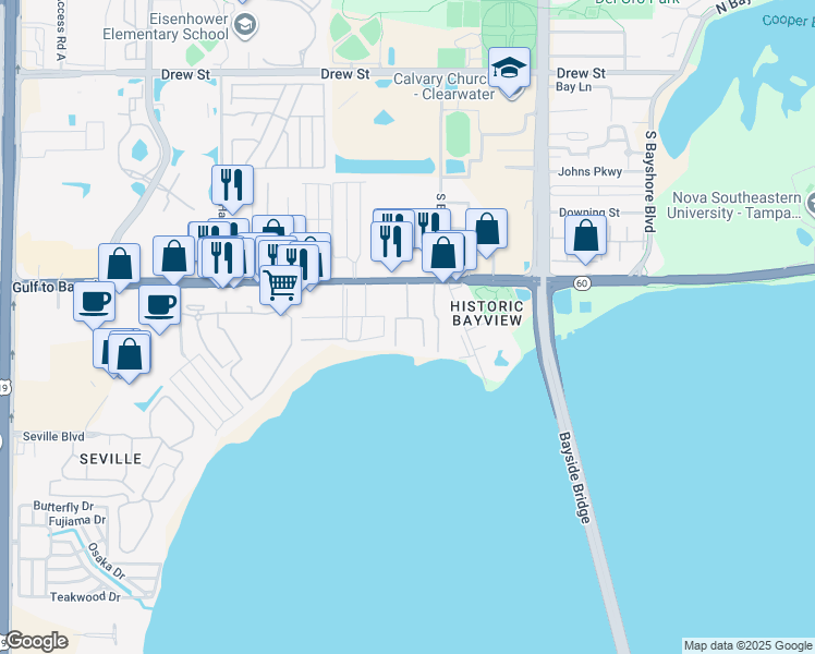 map of restaurants, bars, coffee shops, grocery stores, and more near Breakers on the Bay Rd in Clearwater