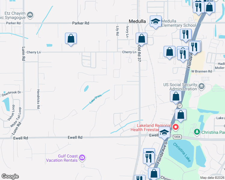 map of restaurants, bars, coffee shops, grocery stores, and more near 1083 Old South Drive in Lakeland