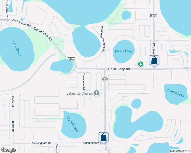 map of restaurants, bars, coffee shops, grocery stores, and more near 544 Reddicks Circle in Winter Haven