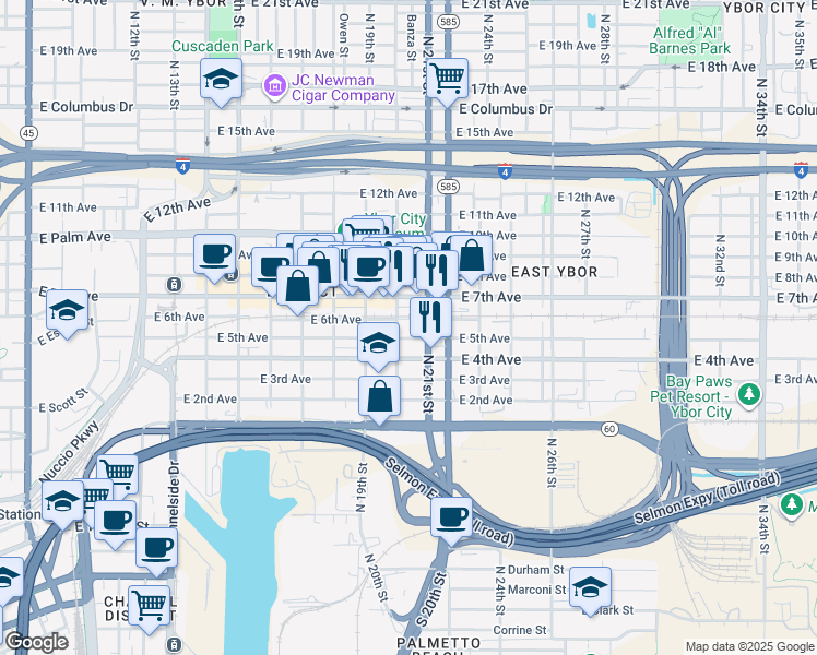 map of restaurants, bars, coffee shops, grocery stores, and more near 1921 East 5th Avenue in Tampa