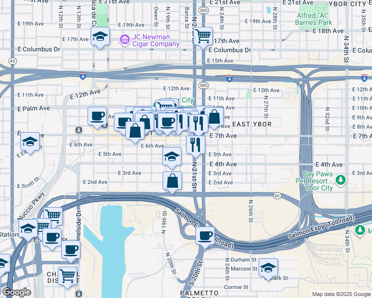 map of restaurants, bars, coffee shops, grocery stores, and more near 2002 East 5th Avenue in Tampa