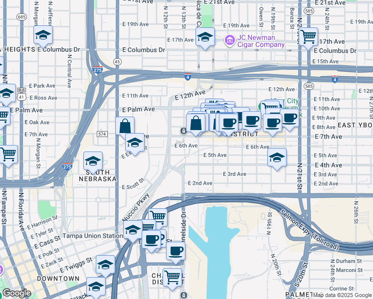map of restaurants, bars, coffee shops, grocery stores, and more near in Tampa