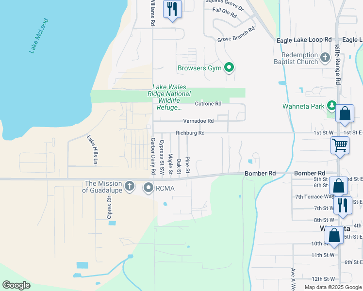 map of restaurants, bars, coffee shops, grocery stores, and more near 218 Oak Street in Winter Haven
