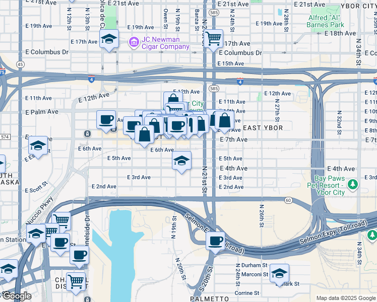 map of restaurants, bars, coffee shops, grocery stores, and more near 1927 East 7th Avenue in Tampa