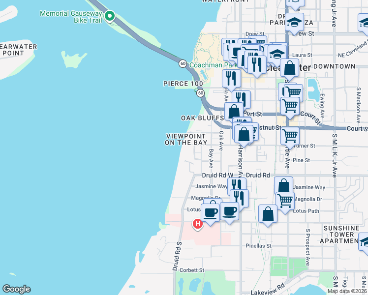 map of restaurants, bars, coffee shops, grocery stores, and more near 55 Rogers Street in Clearwater