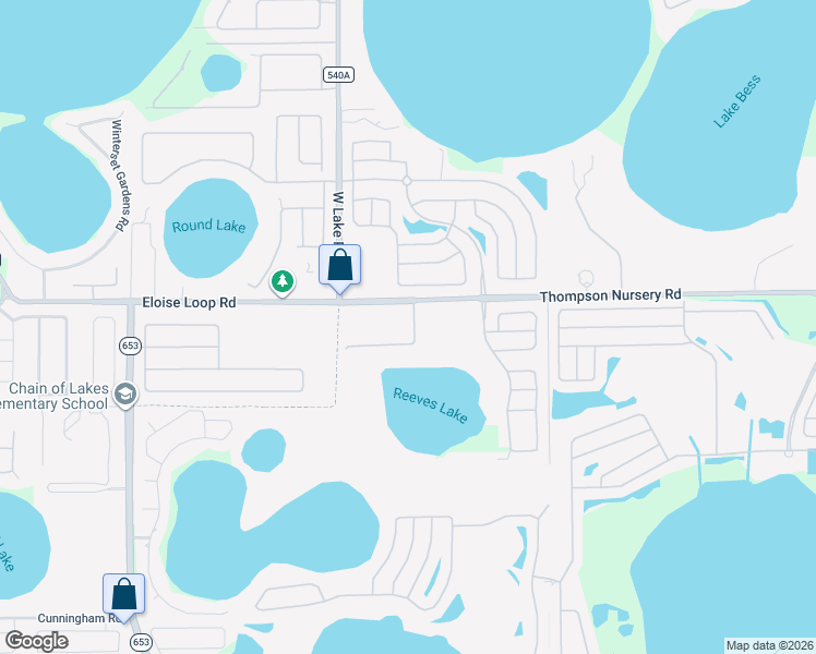 map of restaurants, bars, coffee shops, grocery stores, and more near 2675 Rutledge Court in Winter Haven