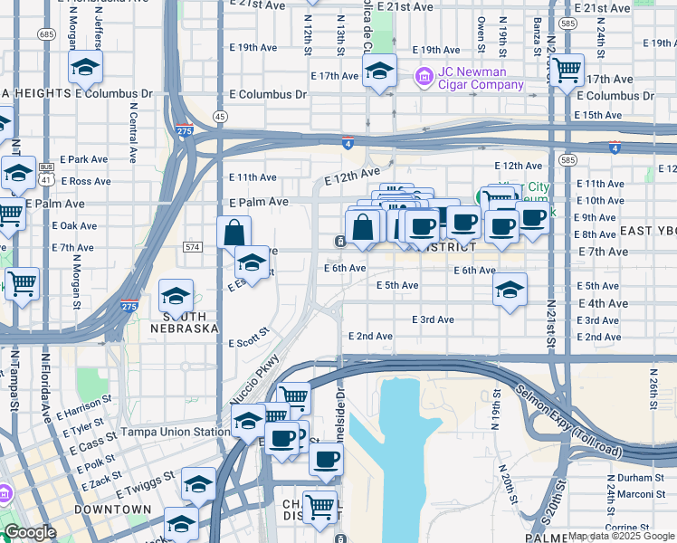 map of restaurants, bars, coffee shops, grocery stores, and more near in Tampa