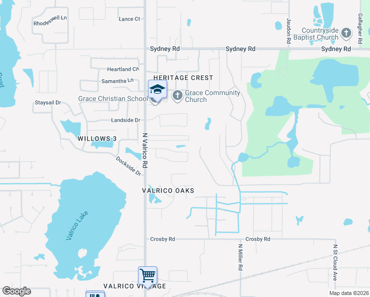 map of restaurants, bars, coffee shops, grocery stores, and more near 2134 Valterra Vista Way in Valrico