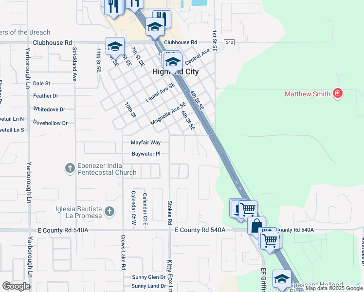 map of restaurants, bars, coffee shops, grocery stores, and more near 5803 Charlton Drive in Lakeland