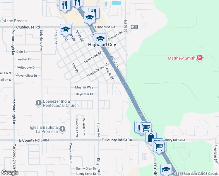 map of restaurants, bars, coffee shops, grocery stores, and more near 5818 Charlton Drive in Lakeland