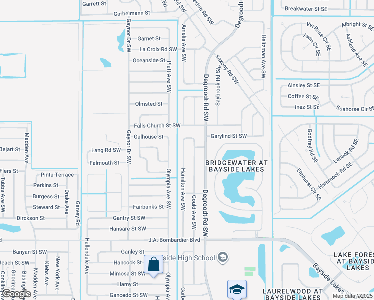 map of restaurants, bars, coffee shops, grocery stores, and more near 1526 Gould Avenue Southwest in Palm Bay