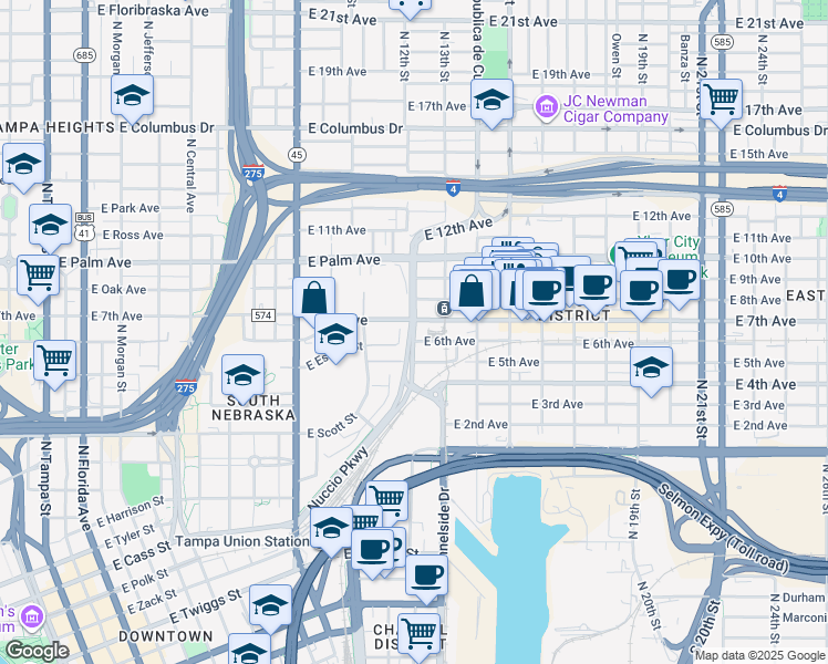 map of restaurants, bars, coffee shops, grocery stores, and more near in Tampa
