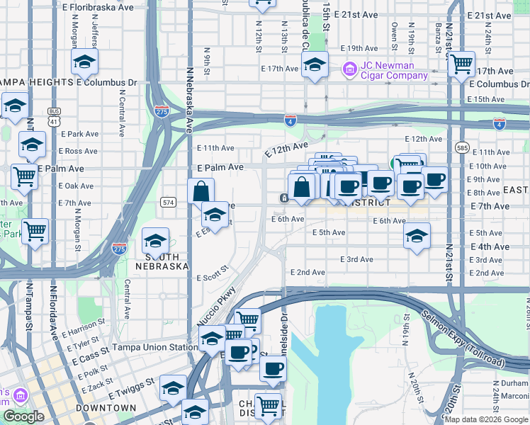 map of restaurants, bars, coffee shops, grocery stores, and more near in Tampa
