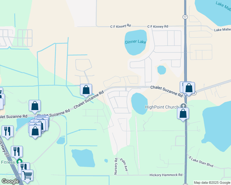 map of restaurants, bars, coffee shops, grocery stores, and more near 267 Lake Suzanne Dr in Lake Wales