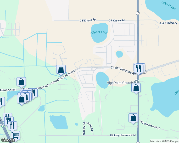 map of restaurants, bars, coffee shops, grocery stores, and more near 231 Lake Suzanne Drive in Lake Wales