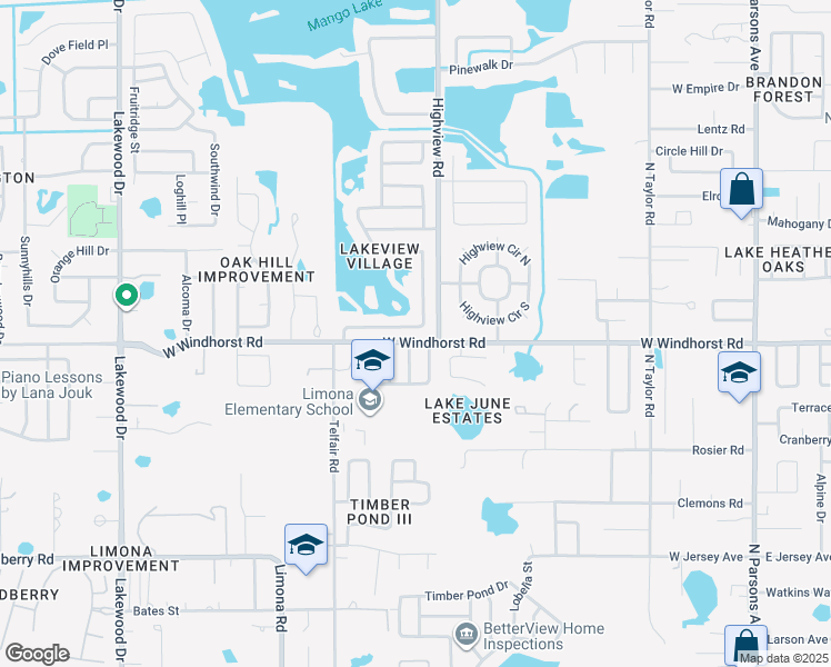 map of restaurants, bars, coffee shops, grocery stores, and more near 1329 Corner Oaks Drive in Brandon