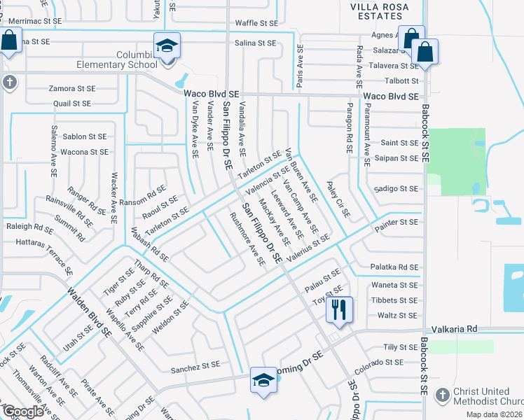 map of restaurants, bars, coffee shops, grocery stores, and more near 1450 MacKay Ave SE in Palm Bay
