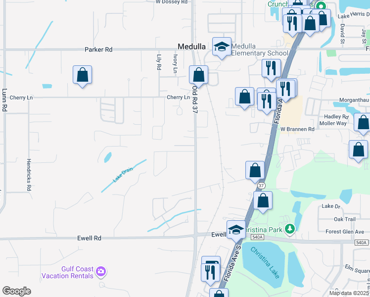 map of restaurants, bars, coffee shops, grocery stores, and more near 1005 Old South Drive in Lakeland