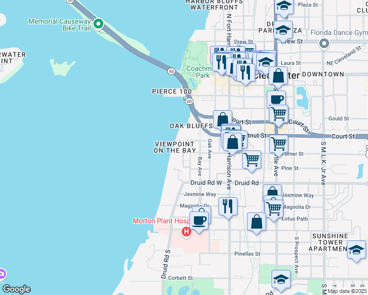 map of restaurants, bars, coffee shops, grocery stores, and more near 55 Rogers Street in Clearwater