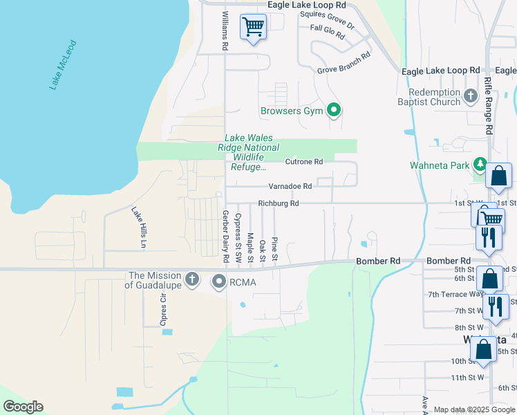 map of restaurants, bars, coffee shops, grocery stores, and more near 218 Oak St in Winter Haven