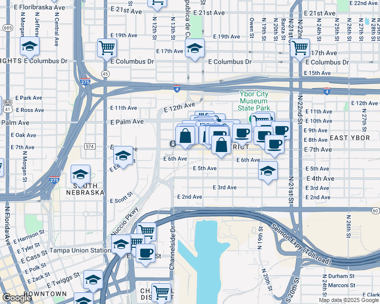 map of restaurants, bars, coffee shops, grocery stores, and more near 1327 East 7th Avenue in Tampa