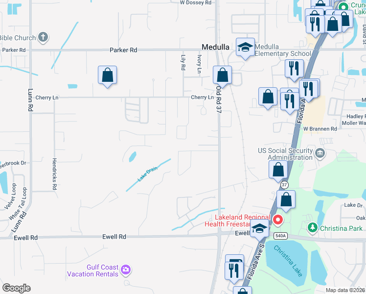 map of restaurants, bars, coffee shops, grocery stores, and more near 1061 Old South Drive in Lakeland