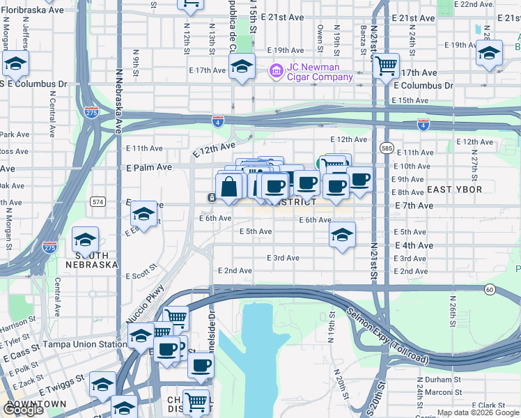 map of restaurants, bars, coffee shops, grocery stores, and more near in Tampa