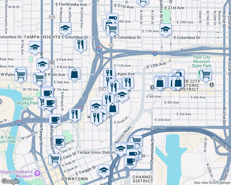 map of restaurants, bars, coffee shops, grocery stores, and more near 934 East Henderson Avenue in Tampa