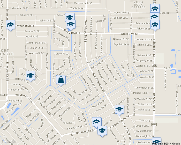map of restaurants, bars, coffee shops, grocery stores, and more near 838 San Filippo Drive Southeast in Palm Bay