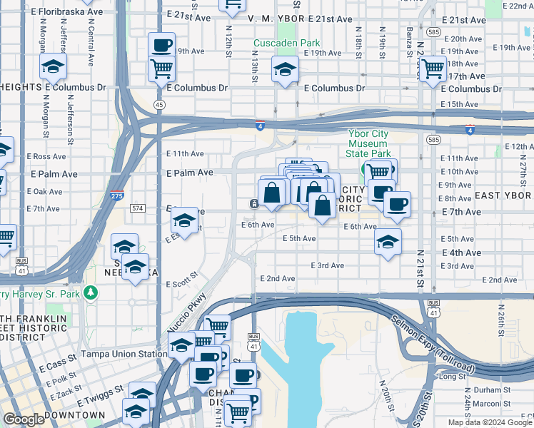map of restaurants, bars, coffee shops, grocery stores, and more near 1327 East 7th Avenue in Tampa