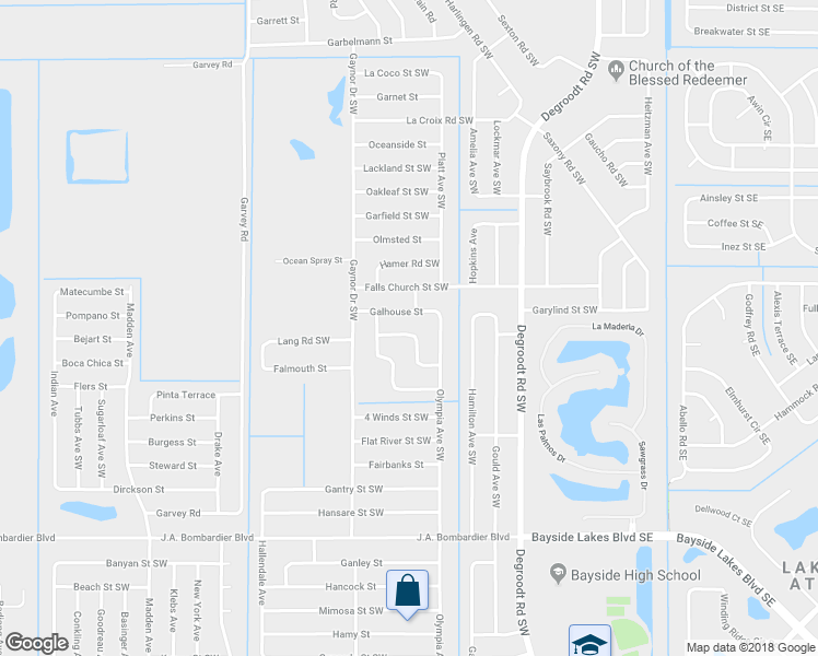map of restaurants, bars, coffee shops, grocery stores, and more near 469 Sayre Road Southwest in Palm Bay