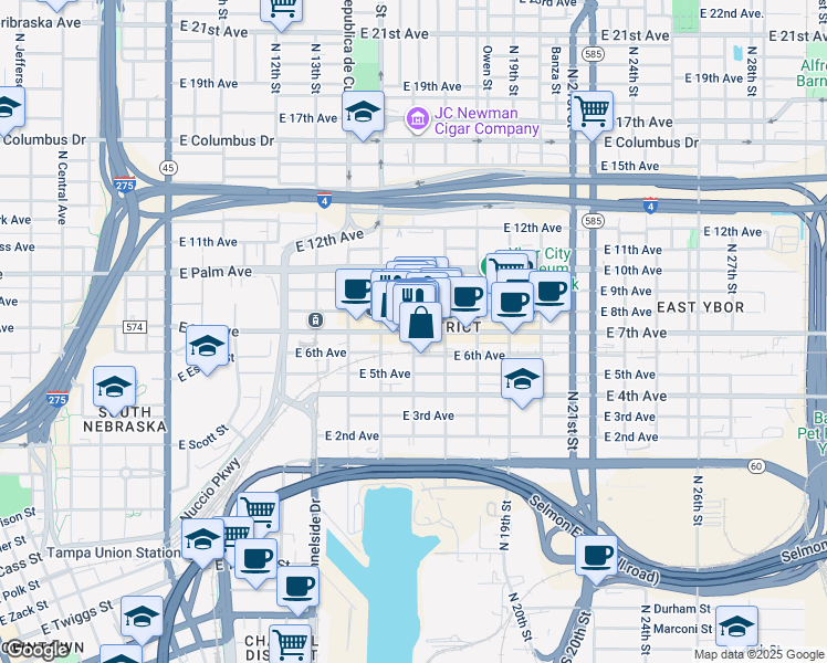 map of restaurants, bars, coffee shops, grocery stores, and more near 1600 East 7th Avenue in Tampa