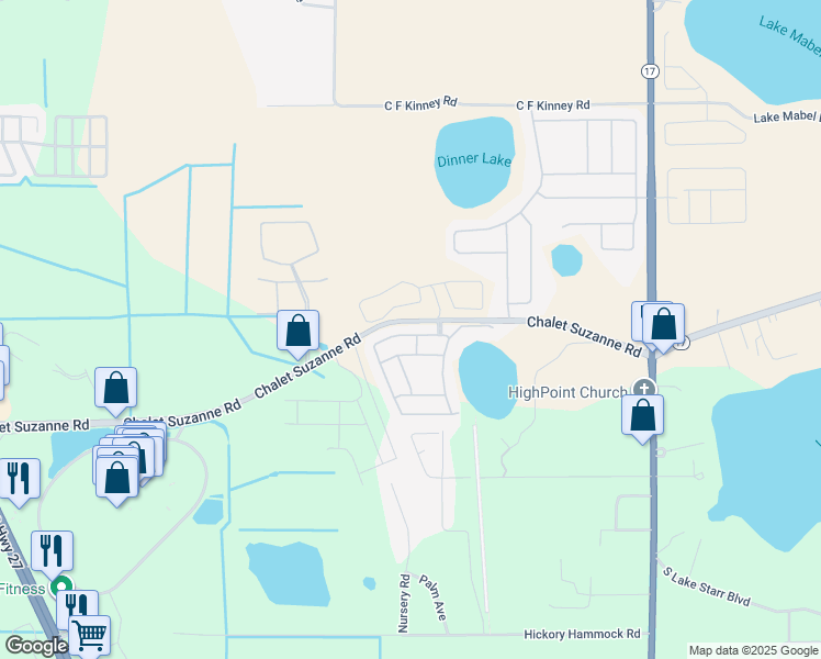 map of restaurants, bars, coffee shops, grocery stores, and more near 267 Lake Suzanne Drive in Lake Wales