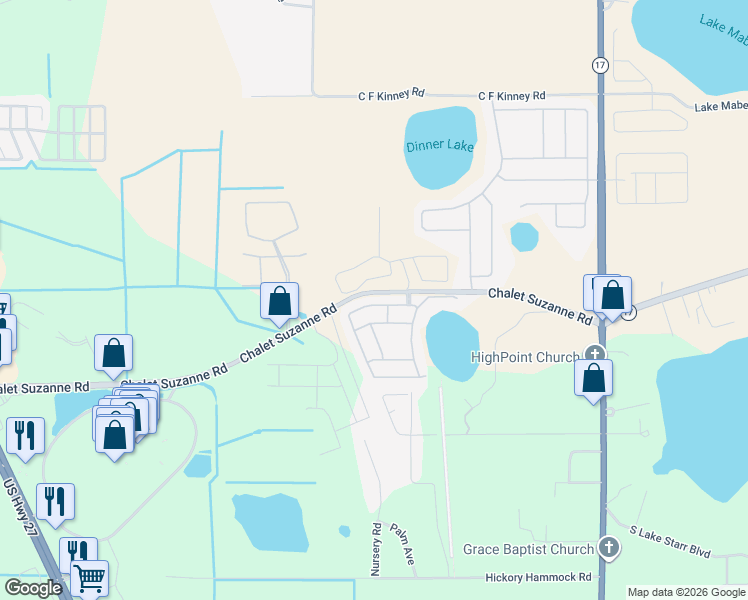 map of restaurants, bars, coffee shops, grocery stores, and more near 268 Lake Suzanne Drive in Lake Wales