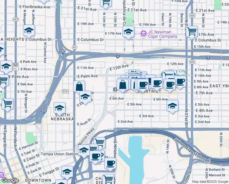 map of restaurants, bars, coffee shops, grocery stores, and more near 1228 East 7th Avenue in Tampa