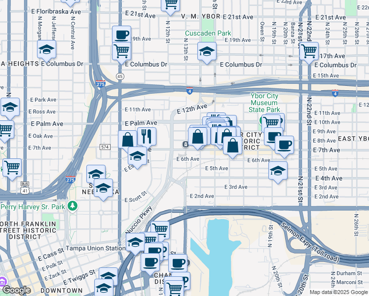 map of restaurants, bars, coffee shops, grocery stores, and more near in Tampa