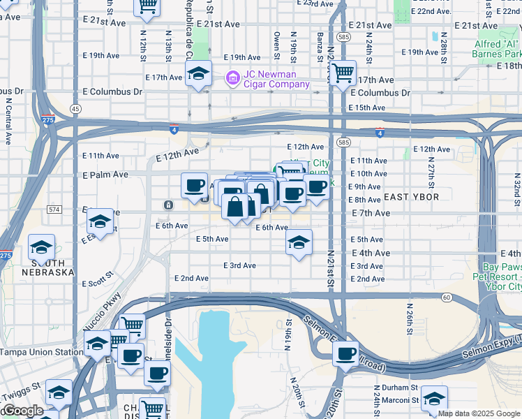 map of restaurants, bars, coffee shops, grocery stores, and more near in Tampa