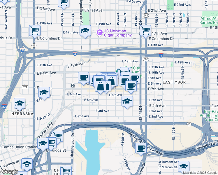 map of restaurants, bars, coffee shops, grocery stores, and more near in Tampa