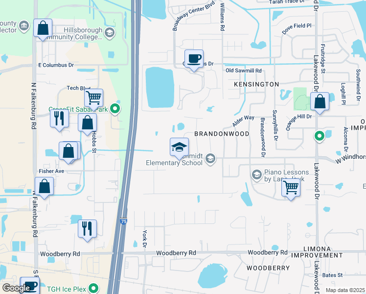 map of restaurants, bars, coffee shops, grocery stores, and more near 2470 Alder Way in Brandon