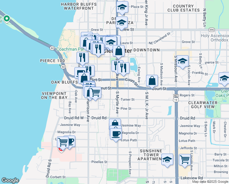 map of restaurants, bars, coffee shops, grocery stores, and more near Fred Marquis Pinellas Trail in Clearwater