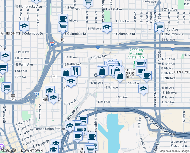map of restaurants, bars, coffee shops, grocery stores, and more near 1228 East 7th Avenue in Tampa