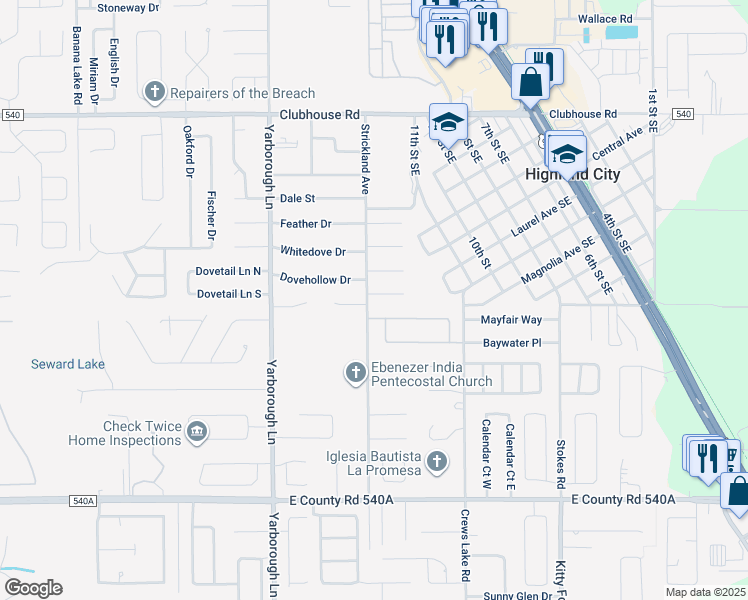 map of restaurants, bars, coffee shops, grocery stores, and more near 3904 Talon Crest Drive in Lakeland