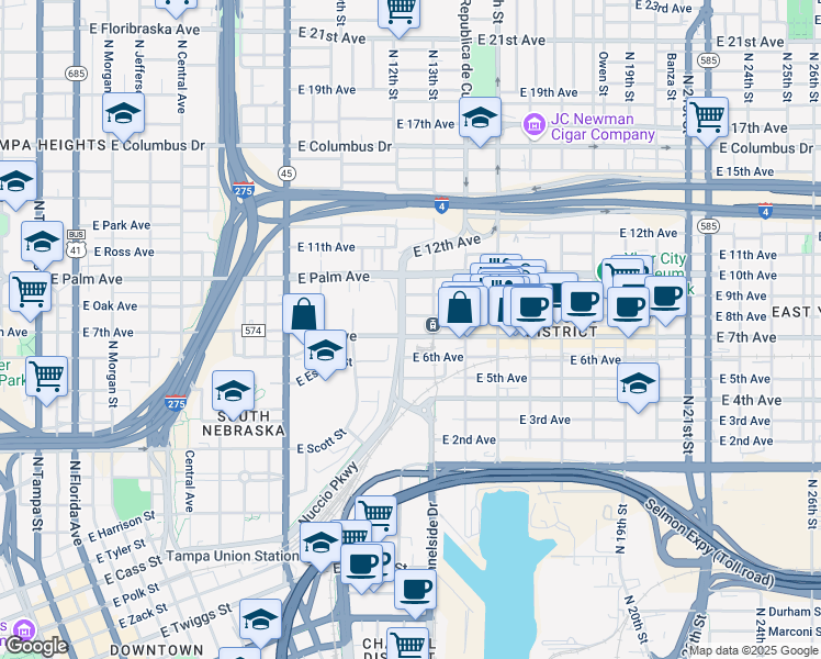 map of restaurants, bars, coffee shops, grocery stores, and more near in Tampa