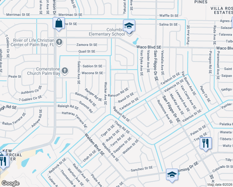 map of restaurants, bars, coffee shops, grocery stores, and more near in Palm Bay