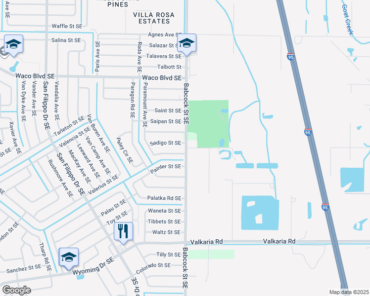 map of restaurants, bars, coffee shops, grocery stores, and more near 7415 Babcock Street Southeast in Palm Bay
